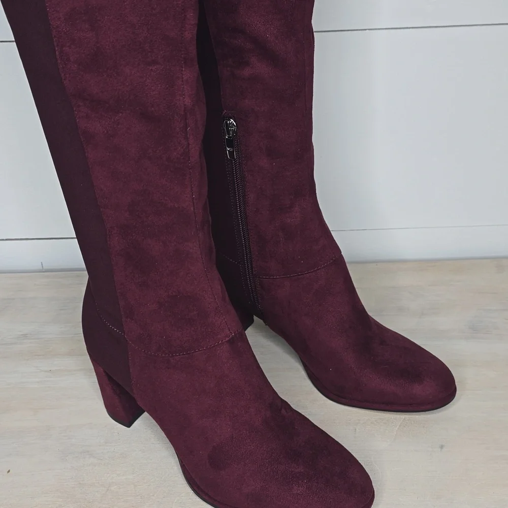 Marc Fisher Faux Suede Over-the-Knee Boots - Loran Burgundy Womens Sz 7